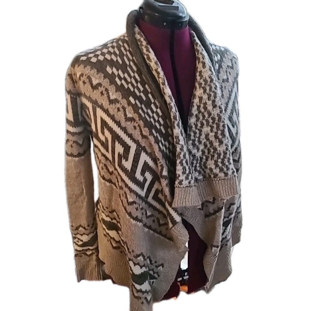 Vtg Abercrombie Fitch Artsy Tribal Knit Open Cardigan Jacket XS/S Boho Lagenlook - Picture 2 of 16